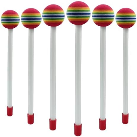 6 Pcs Drum Sticks for Adults, Soft Lollipop Rainbow Drum Mallets, Foam Head Beat Percussion Drumsticks Cionyce