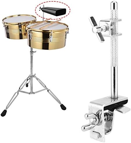 Cowbell Clamp Mount, Bass Drum Hoop Mount Holder with Clamping Jaws and Height Adjustable Percussion Accessory Jazz Kit Up or Down Adjustment Accessories Mounting Bracket for Jam Blocks Tambourine Tiiyee