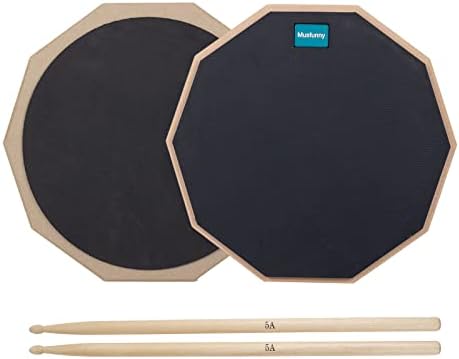 Drum Practice Pad Set and Sticks: Silent Snare Drums Pads Double Sided 12 Inch for Real Feel Practice Drumming with Storage Bag and 5A Drumsticks (12 inch Black) Musfunny