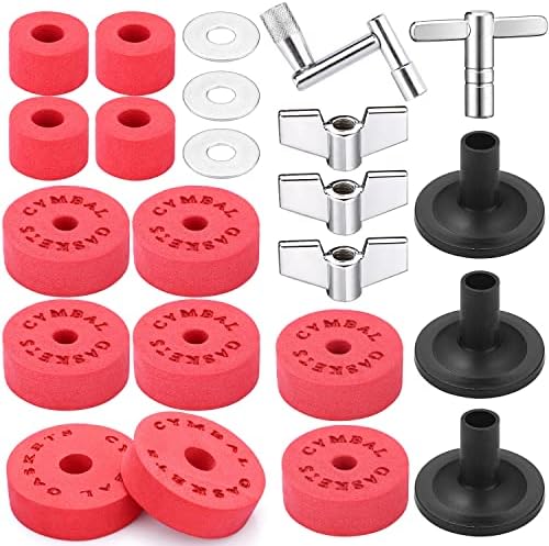 Facmogu 23PCS EVA Material Cymbal Replacement Accessories, Cymbal Stand Tubes, Drum Cymbal EVA Pads Include Wing Nuts, Washers, Cymbal Sleeves & Drum Key - Black Facmogu