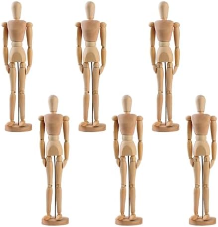 6PCS Artists Wooden Manikin Jointed Mannequin, Drawing Figure Model 5.5 Inches Wooden Mannequin Artist Manikin with Stand for Drawing or Desktop Decor SUNSHNO