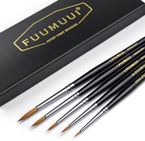 Kolinsky Sable Miniature Paint Brushes, Fuumuui 5pcs Professional Detail Fine Paint Brushes for Citadel, Vallejo, DND, Models - Sable Brushes for Watercolor, Gouache, Round #00000, #00, #0, #1, #3 Fuumuui