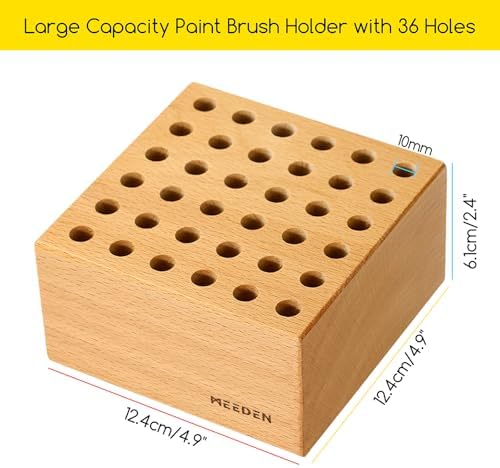 MEEDEN Beechwood Pencil and Brush Holder: 36 Holes Paint Brush Storage Organizer & Holder Rack - Wooden Block Pencil Holder for Paintbrushes, Pens and Art Tools - Paint Brush Holder Display Stand MEEDEN