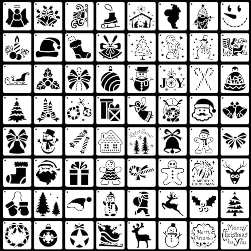 64pcs Christmas Stencils for Painting, 3 Inch Reusable Christmas Painting Template Christmas Ornament Stencils for Drawing DIY Crafts Christmas Home Decor Nqeuepn