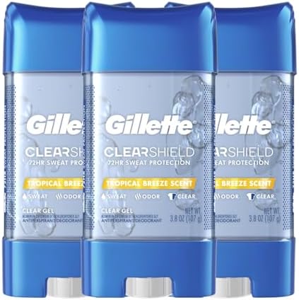 Gillette Clear Gel Antiperspirant and Deodorant for Men, Tropical Breeze Scent, 3.8 oz (Pack of 3) Gillette