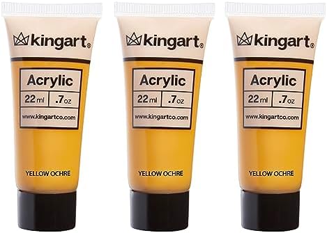 KINGART 500-108 PRO Artist Quality YELLOW OCHRE Acrylic Paint, 22ml (0.74oz) Tubes, 3 Pack - Set (66ml Total), Yellow Ochre Kingart