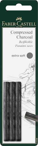 Faber-Castell Pack of 3 Compressed PITT Charcoal Sticks Black, Extra Soft Faber-Castell