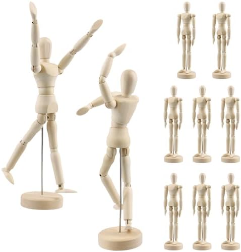 PINGEUI 8 Pack 8 Inch Wooden Artists Model, Wooden Art Figure Model with Stand, Movable Wooden Manikin for Artists, Sketching PINGEUI