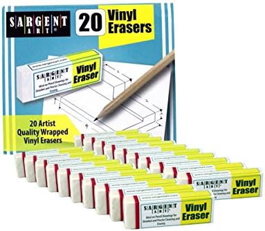 Sargent Art Plastic 20 White Vinyl Erasers, 2-1/4" x 3/4" x 3/8" ea Sargent Art