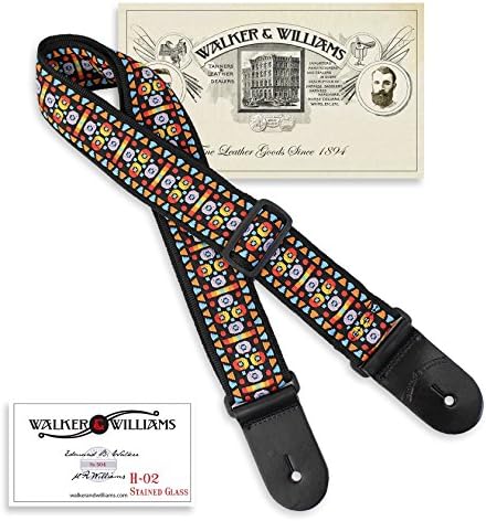 Walker & Williams H-02 Stained Glass Woven 60's Style Hootenany Hippie Guitar Strap For Acoustic, Electric, And Bass Guitars Walker & Williams