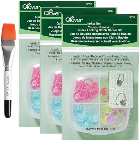 Locking Stitch Markers, 1.15 Oz, Bundled with Watercolor Paint Brush - Multi Color Markers, Stitch Markers for Knitting, Quick Locking Design, for Knitting Projects [Pack of 3] Westlake art