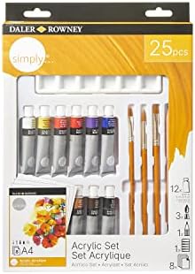 Daler Rowney Simply Acrylic Paint 25pcs Technique Set, 12 x 12ml Assorted Colours, Ideal for Entry-Level Artists & Hobbyists Daler Rowney