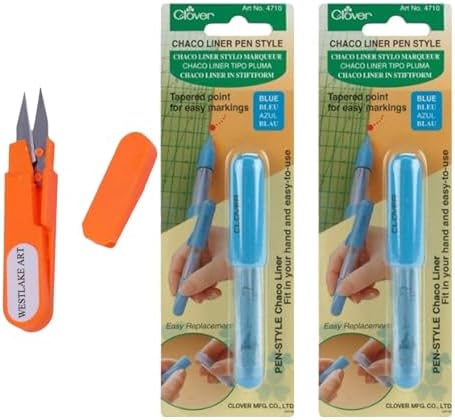 Chaco Liner Pen Style, 0.70 Oz, Precision Blue Fabric Marker For Sewing & Quilting | Bundled With Embroidery Scissors - Refillable & Smooth Marking, Tool For Crafters - [Pack Of 2] Westlake art