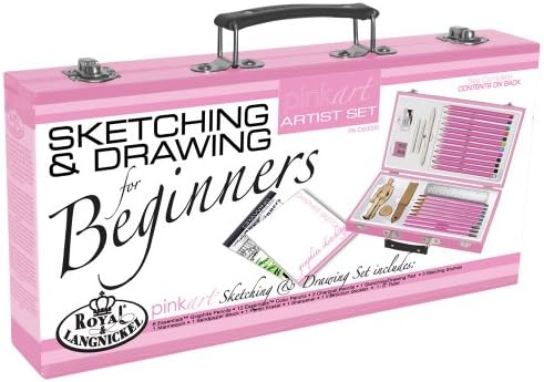 Royal & Langnickel Pink Art Beginner Artist Sketching and Drawing Wood Box Set, Sketch & Draw Royal & Langnickel