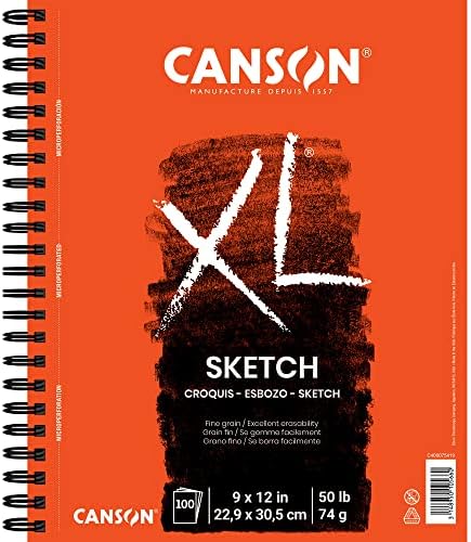 Скетчбук Canson XL, 100 листов, 50 фунтов, для угля, карандашей и пастели, спиральный переплет, 9 x 12 дюймов Canson