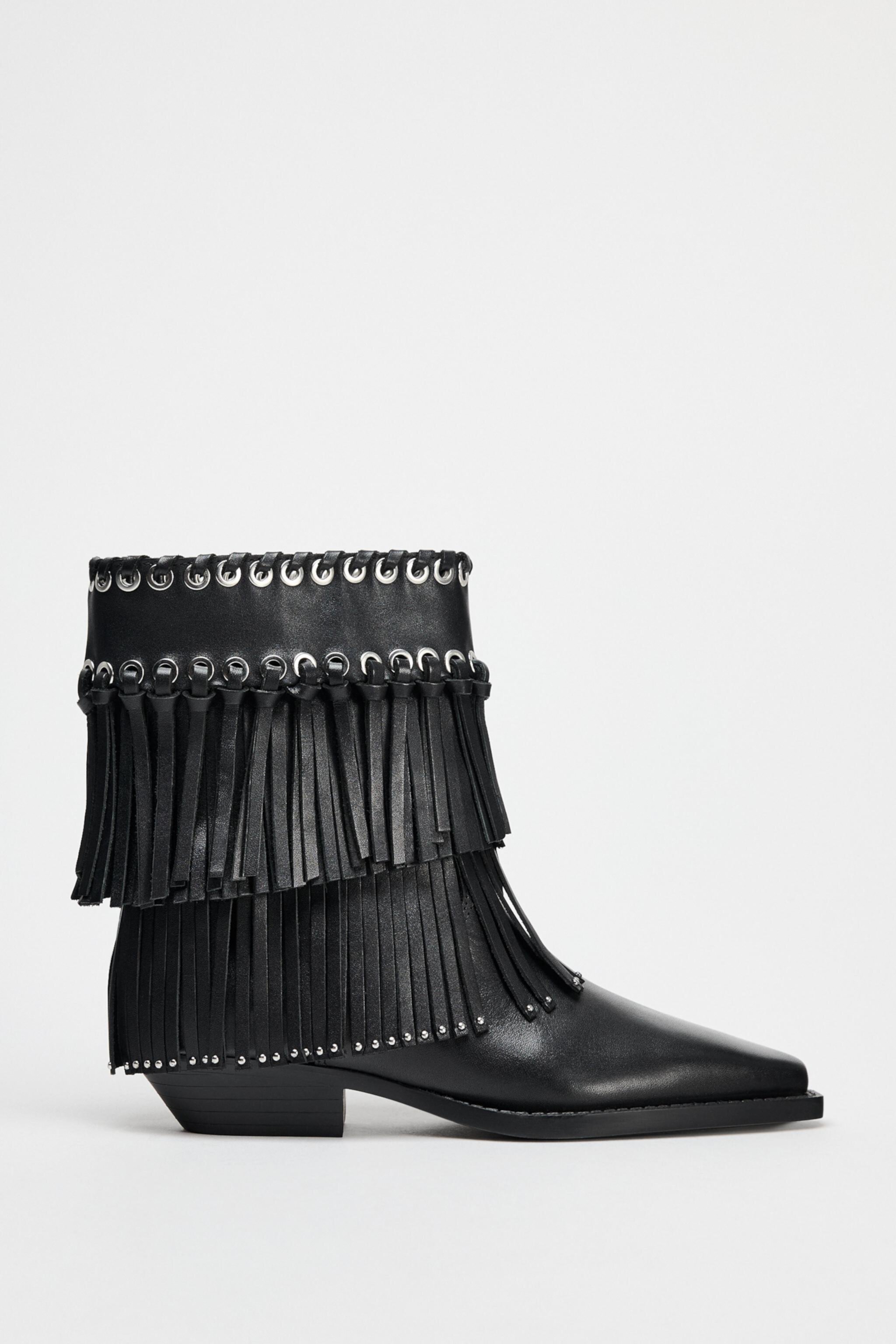 STUDDED FRINGED ANKLE BOOTS Zara