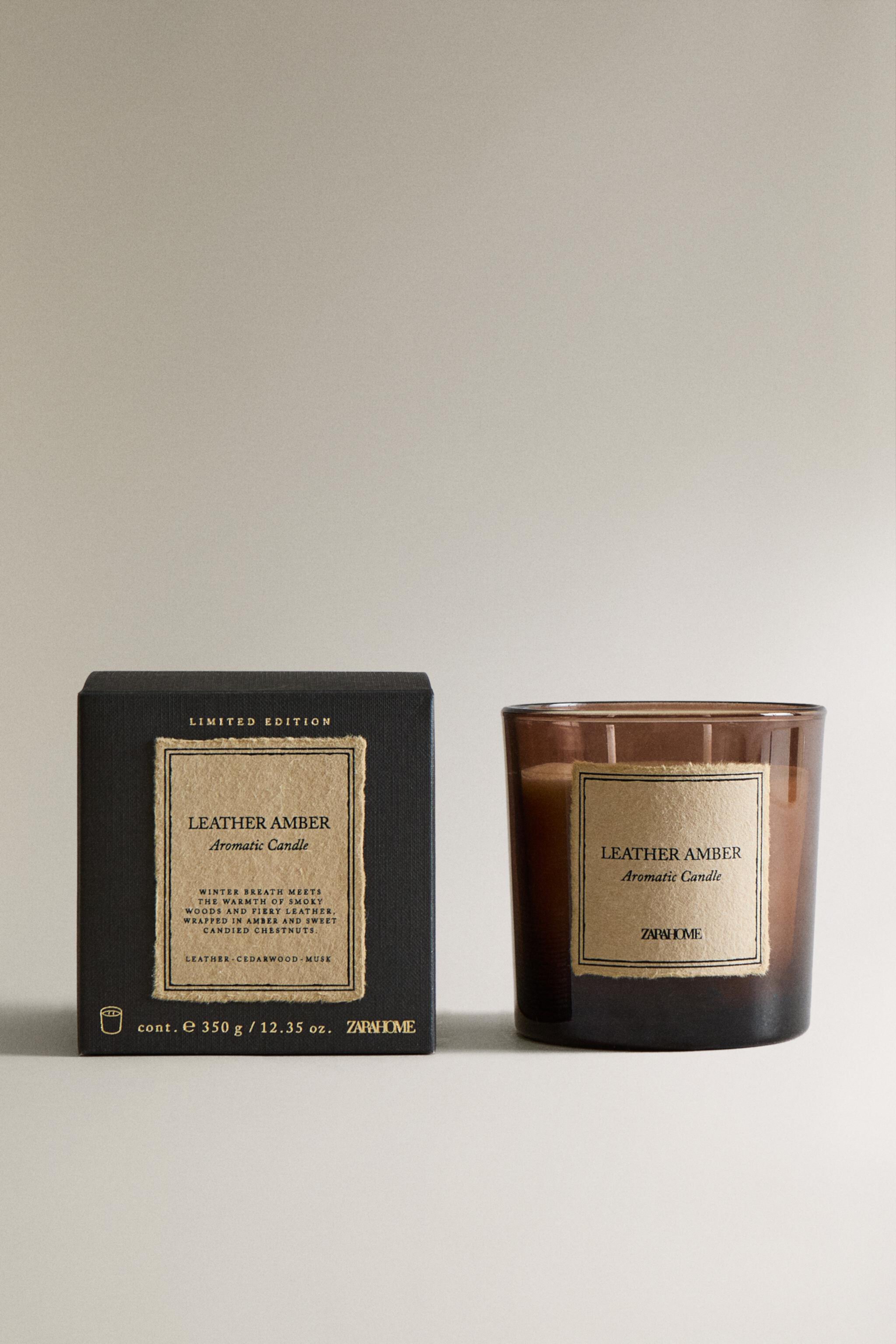 (350 G) LEATHER AMBER SCENTED CANDLE Zara Home