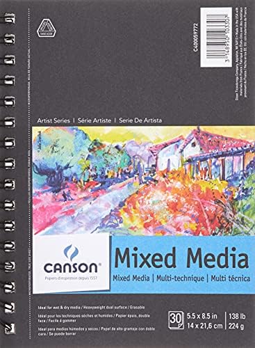 Блокнот Canson Artist Series для смешанных техник 5.5x8.5 дюймов, 30 листов (138lb/224g) - Художественная бумага Canson