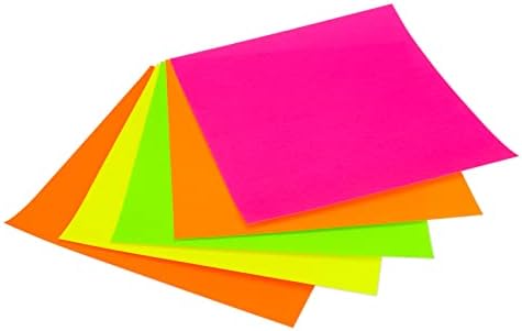 Hygloss Products Origami Squares 6.75-Inch Fluorescent Papers, 5 Neon Colors, White on Reverse, 100 Pcs. Hygloss