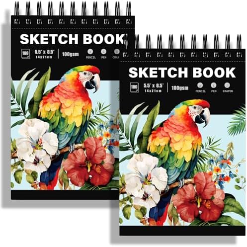 Koogel 2PCS Spiral Sketch Books, Art Sketchbook Sketch Pad Drawing Painting Writing Paper 5.5" x 8.5" Drawing Book for Kids Beginners Artists Koogel