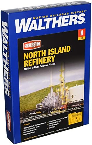 Walthers Cornerstone N Scale Model North Island Oil Refinery Kit, 8-1/16 x 5" 20.5 x 12.7cm, (933-3219) Walthers Cornerstone