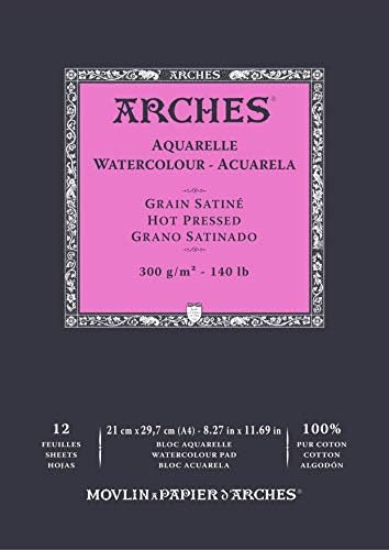 Arches A1795096 блокнот для акварели 21x29,7 см, 12 листов, 100% хлопок, 300 г/м², естественно белый Arches