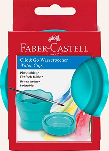 Faber-Castell Clic & Go Portable Paint Water Cup with Brush Holder, Turquoise - Collapsible Paint Brush Cleaner Rinse Cup, Travel Friendly Painting Accessories, 1 Count (Pack of 1) Faber-Castell