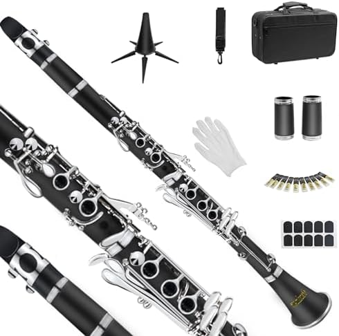 Soulmate Clarinet, B Flat Clarinet for Beginner Student Adults 17 Nickel-plated Keys Clarinet Set with 2 Barrels Hard Case 10 Reeds and Clarinet Cleaning Kit, Professional Black Clarinet Soulmate