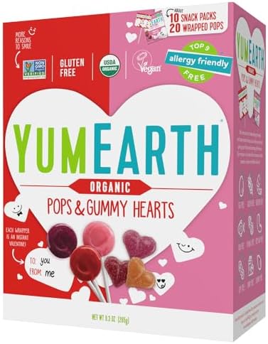 YumEarth Organic Assorted Gummies and Lollipops Valentines, 9.38 Ounce, Allergy Friendly, Gluten Free, Non-GMO, Vegan, No Artificial Flavors or Dyes YumEarth