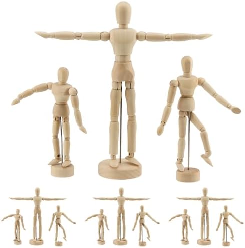 KOHAND 9 Pcs Drawing Mannequins, Wooden Moveable Art Figure Model with Stand, Art Drawing Model for Artists Sketching, Painting, Home Office Decoration 5.5/6 /8 Inch KOHAND