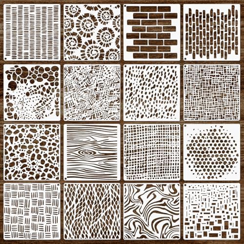 16pcs Texture Stencils for Painting Cubist Stencils for Crafts Reusable Face Stencils for Painting Brick Templates Honeycomb Spray Paint Stencil for Wall Furniture Card Making Xmas Supplies 6 inch Yolev