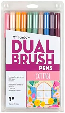 Tombow 56216 Dual Brush Pen Art Markers, Cottage, 10-Pack. Blendable, Brush and Fine Tip Markers Tombow