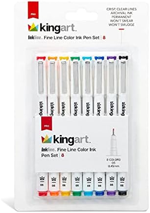 KINGART 435-8 PRO Inkline Color Micro Line & Precision Graphic Pens, 8 COLORS Size 05 (0.45 mm) Nibs, Archival Waterproof Japanese Ink for Art, Illustration, Lettering, Anime, Technical Drawing, Manga Kingart