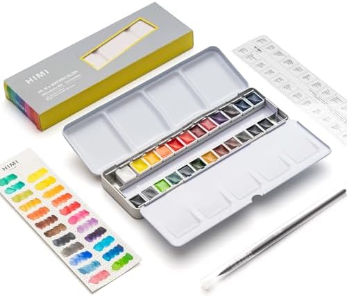 HIMI Travel Watercolor Set, 24 Colors, 2 ml/0.07 Fl Oz, Portable Tin Box Watercolor Paint Set, Watercolor Paint Art Supplies for Beginners and Professional Artists. HIMI