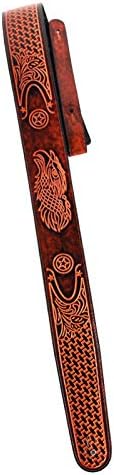 Walker and Williams GB-191 Handmade Bourbon Brown 2.5" Padded Guitar Strap Eagle With Basket Weave & Texas Star Design For Acoustic, Electric, And Bass Guitars Walker & Williams