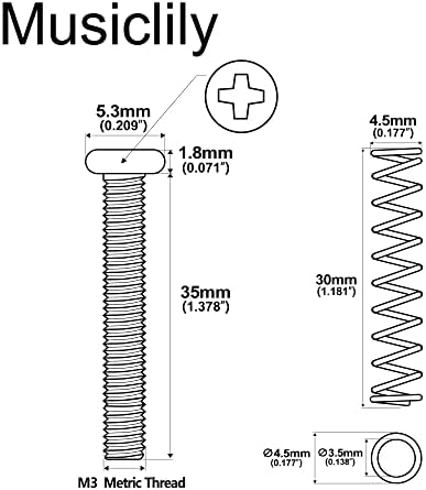 Musiclily Pro комплект чёрных винтов и пружин для интонирования мостов электрогитар, M3x35мм (набор из 6 штук) Musiclily