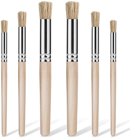 6pcs Wooden Stencil Brushes for Painting on Wood, Natural Bristle Stencil Brush Art Brushes for Acrylic Paint, Wood Template Brush for Crafts Making Oil Watercolor Art Painting (3 Sizes) Savita