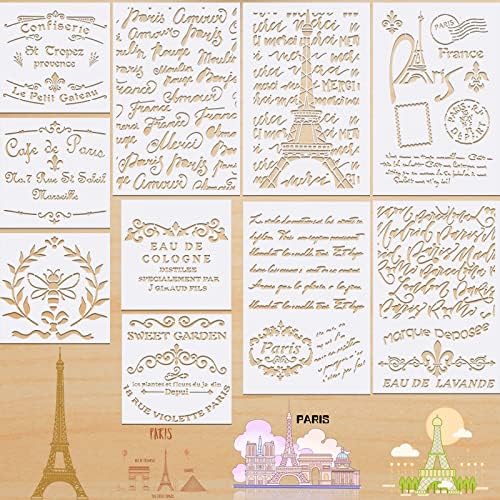 10 Pieces French Script Stencils DIY Art Craft French Writing Stencils French Stencils for Furniture Painting on Wood Canvas Paper Fabric Floor Wall Home Decoration Chinco