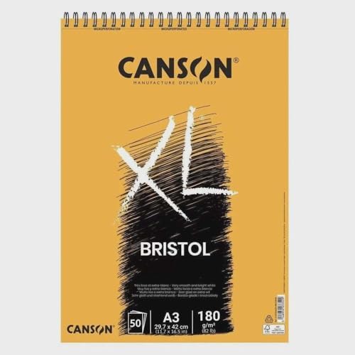 Бумага CANSON XL Bristol 180 г/м², сверхгладкая, спиральный блок А3 на 50 ультрабелых листов для профессиональных художников и иллюстраторов Canson