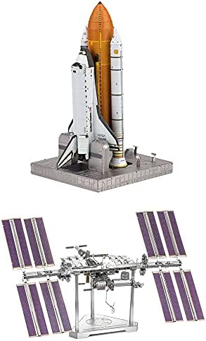 Metal Earth Fascinations Premium Series 3D Metal Models Set of 2 Kits - Space Shuttle Launch Kit - International Space Station Metal Earth