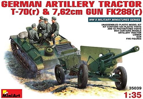 MiniArt 1:35 Scale German Artillery Tractor T-70 & 7.62cm Gun FK288 w/Crew Plastic Model Kit MiniArt