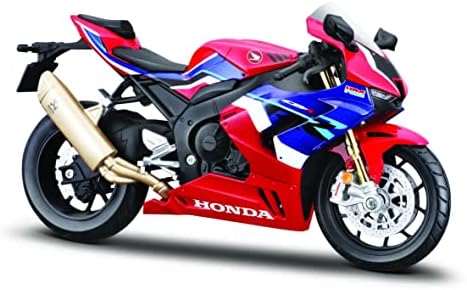 Maisto Honda CBR 1000RR-R Fireblade: 1:12 Scale Motorcycle Model with Suspension and Fold-Out Side Stand 17 cm Red/Blue (5-20099) Maisto