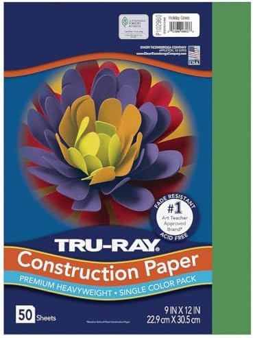 Tru-Ray® Construction Paper, 50% Recycled, 9" x 12", Holiday Green, Pack Of 50 Pacon