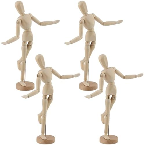 YUENPUN 4 PCS 8.4 Inch Wooden Figure Model, Posable Wooden Human Figure, Articulated Drawing Mannequin Art Mannequin Figure for Home Decoration, Sketching, Model Making YUENPUN