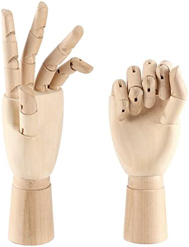 JOIKIT 2 Pack 12 Inches Wood Art Mannequin Hand, Left and Right Wooden Manikin Hand, Wooden Artist Hand Model with Flexible Moveable Fingers for Drawing, Sketching, Painting JOIKIT