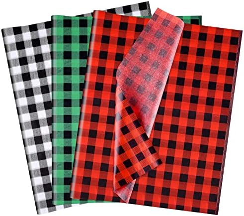 MIAHART 60 Sheets Christmas Tissue Paper 14 x 20inch Buffalo Styles Green Black Plaid Gift Wrapping Tissue Paper for DIY Crafts Gift Bags Christmas New Year Party Supplies Miahart