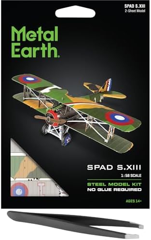 Fascinations Metal Earth SPAD S.XIII 3D Bi-Plane Metal Model Kit Bundle with Tweezers Fascinations