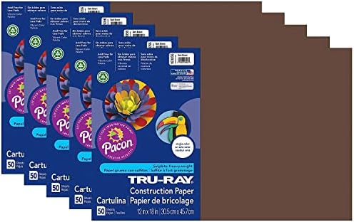 Pacon Tru-Ray 12-inch x 18-inch Construction Paper, Dark Brown, 50 Sheets/Pack, 5 Packs (PAC103056-5) Tru-Ray