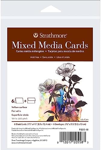 Strathmore 400 Series Mixed Media Cards, Announcement Size, 3.5x4.875 inches, 6 Pack, Envelopes Included - Custom Greeting Cards for Weddings, Events, Birthdays Strathmore