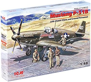 ICM 48125 - Airplane Model Mustang P-51B with USAAF Pilots and Ground Personnel. Plastic Military Plane - Scale 1:48 Icm